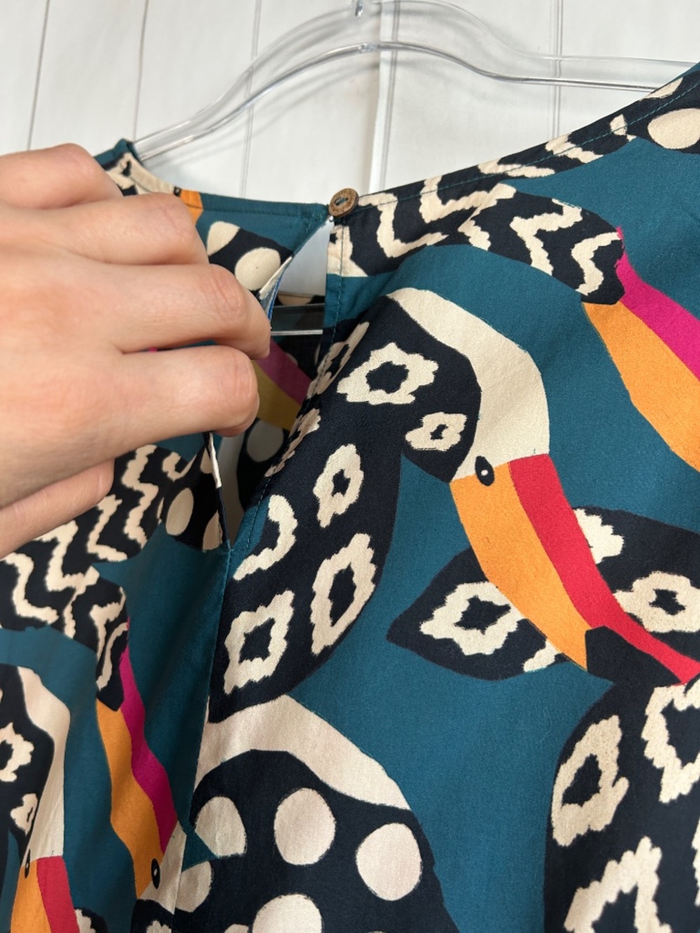 Farm Rio Anthropologie size L Tucans tunic dress cotton poplin colorful long sl - Picture 6 of 11